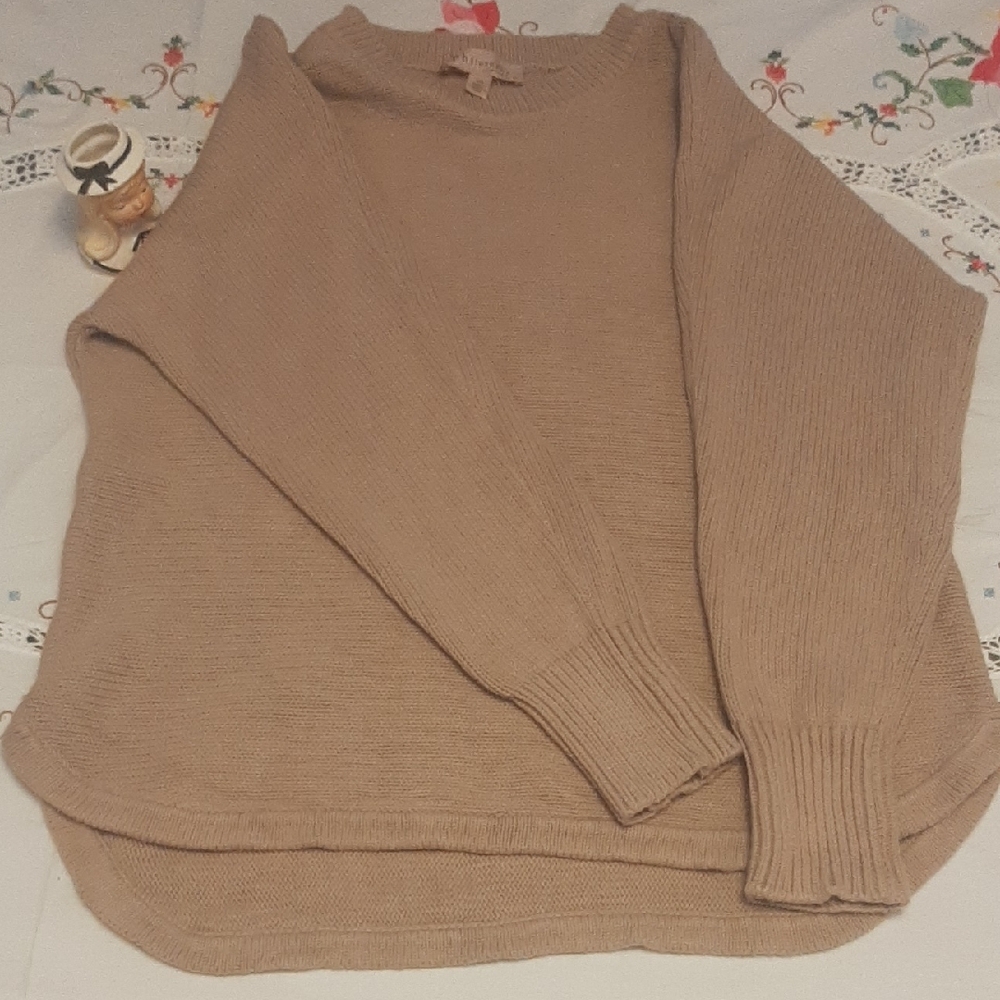 Philosophy Beige ๐ฏCOTTON Crew Neck Sweater High Low Hem/Dolman Sleeves Sz L - Picture 7 of 7